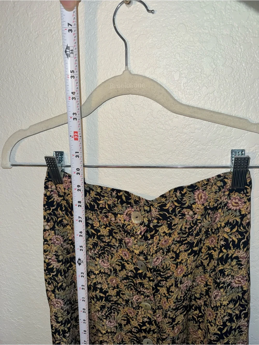 PRIVE NY Vintage ILGWU Floral Print Button Down Black Tan Midi Skirt Size 0/2
